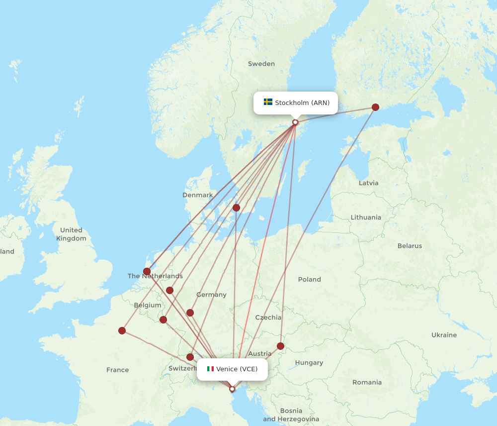 ARN-VCE flight routes