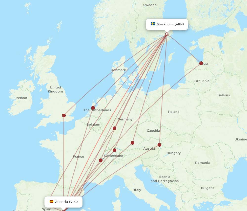 ARN-VLC flight routes