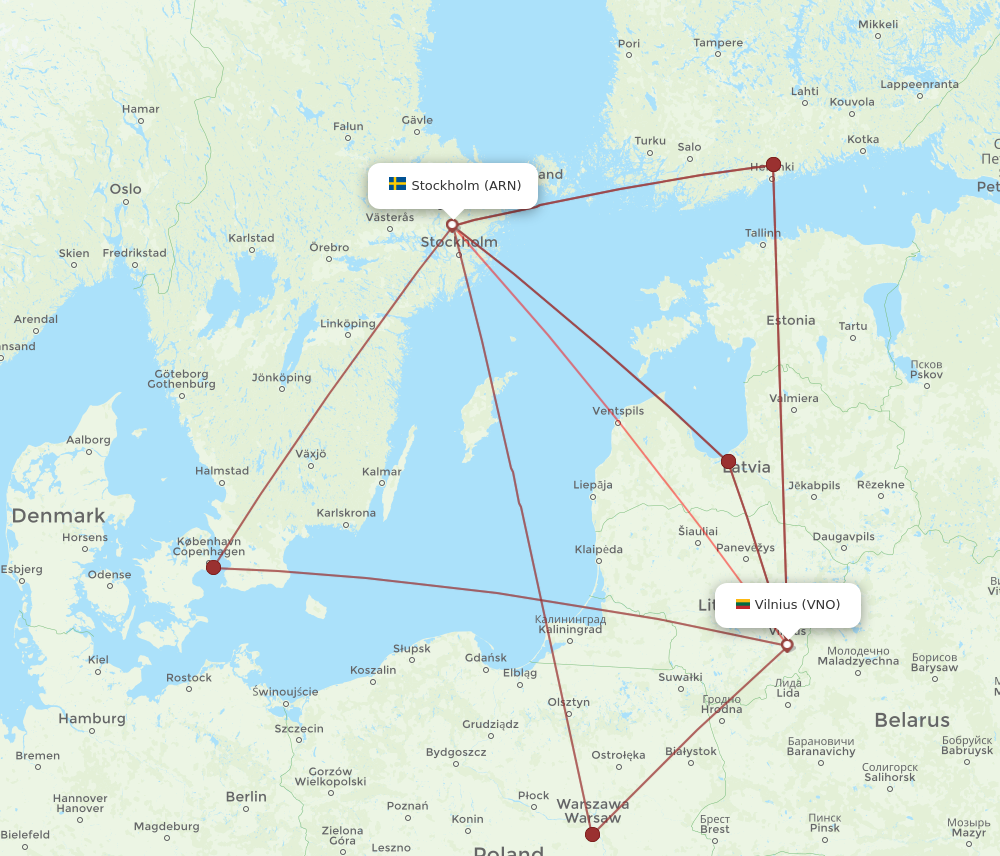 ARN to VNO flights and routes map