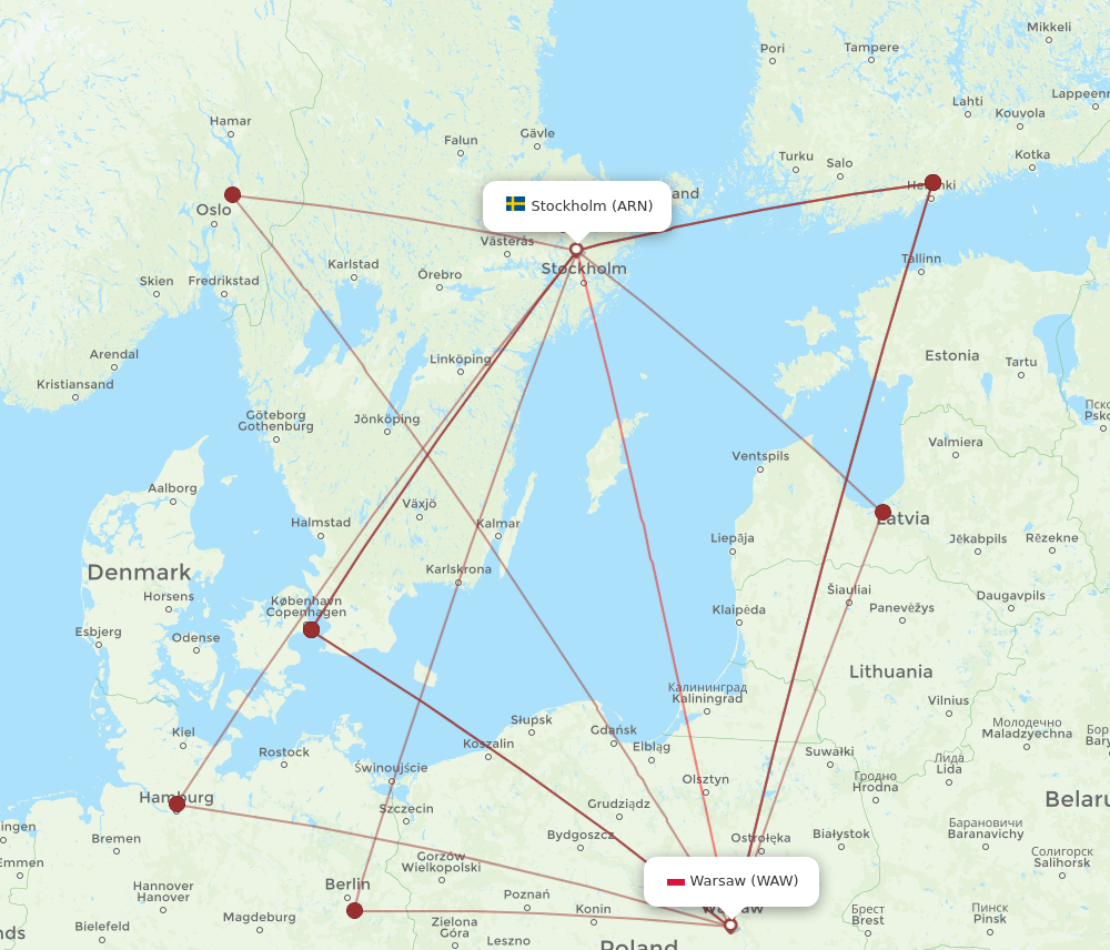 ARN to WAW flights and routes map