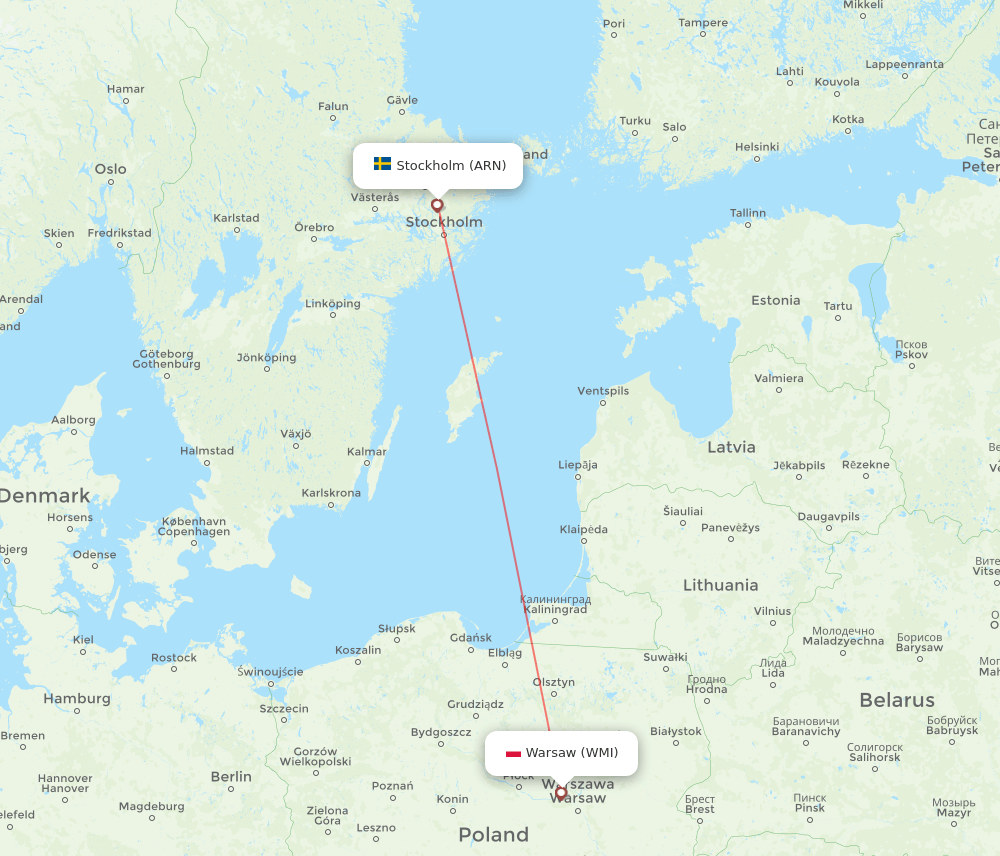 Stockholm - Modlin route map and flight paths
