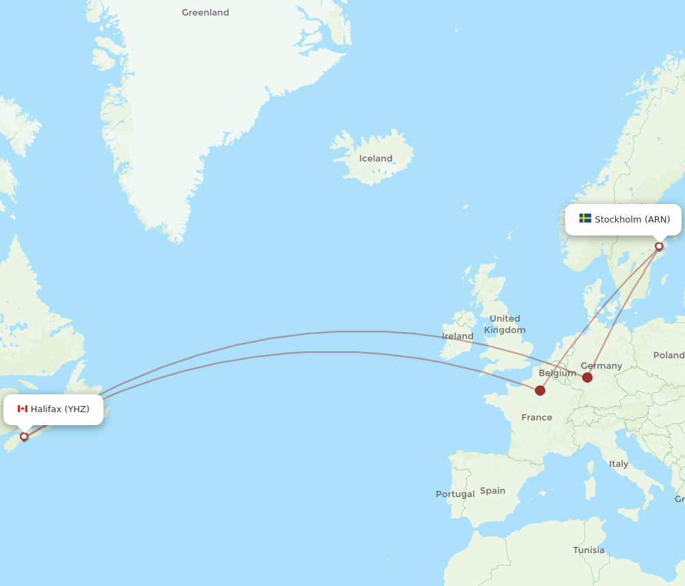 ARN to YHZ flights and routes map