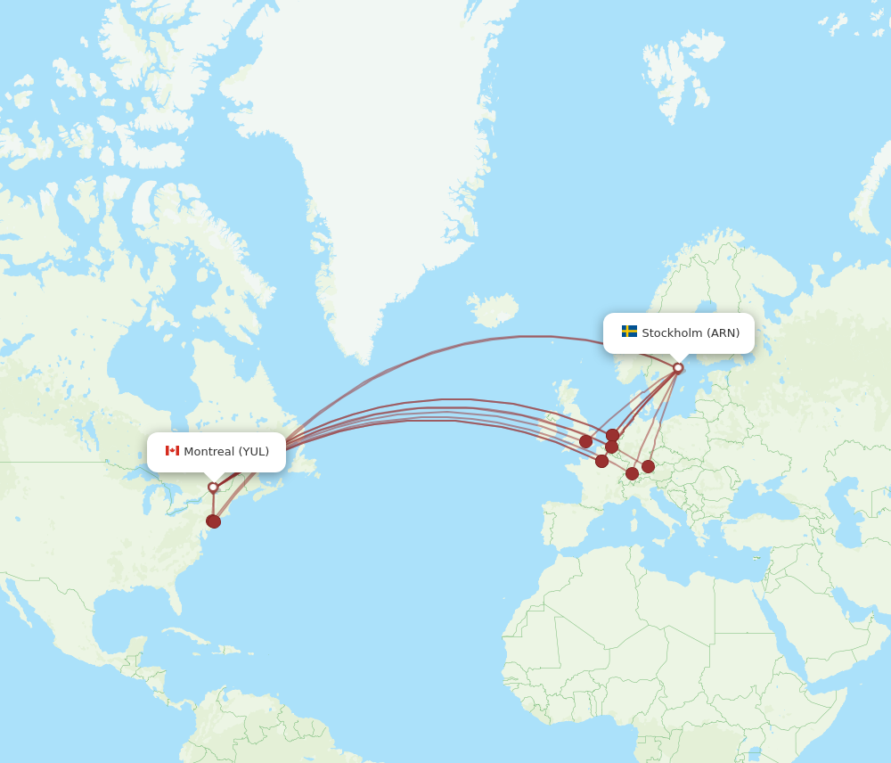 ARN to YUL flights and routes map