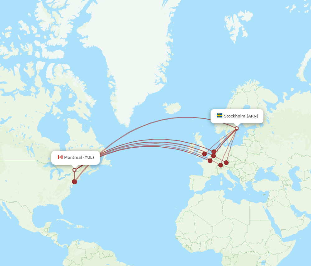 ARN-YUL flight routes