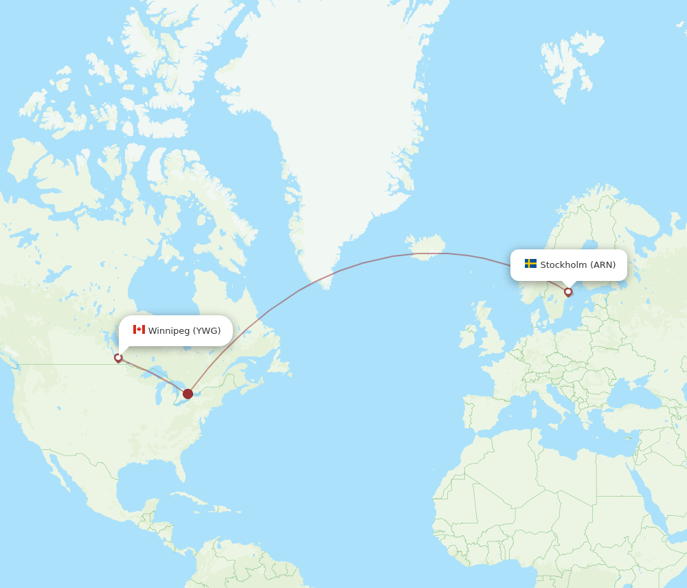 ARN to YWG flights and routes map