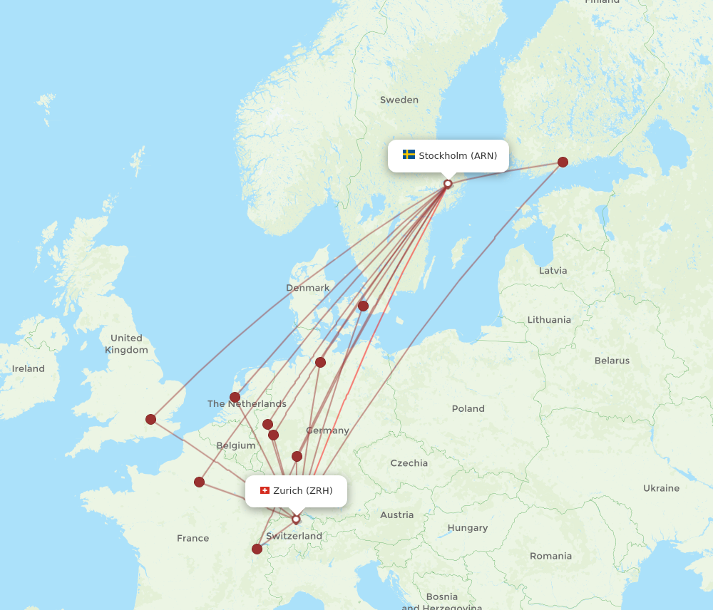 ARN to ZRH flights and routes map