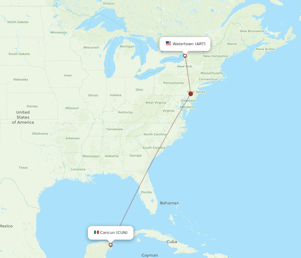 ART to CUN flights and routes map