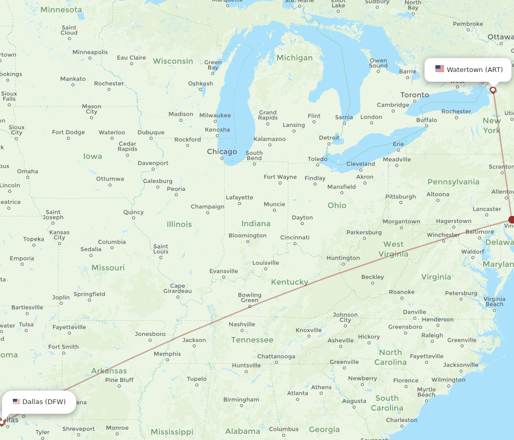 ART-DFW flight routes