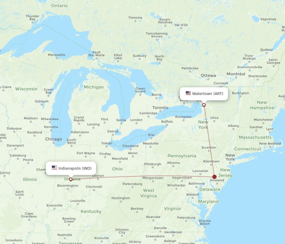 ART to IND flights and routes map