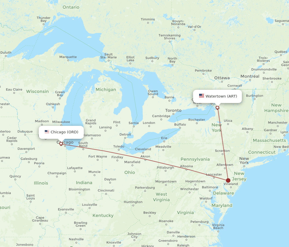ART-ORD flight routes