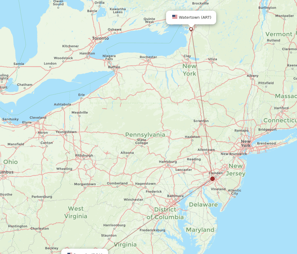 ART-ROA flight routes