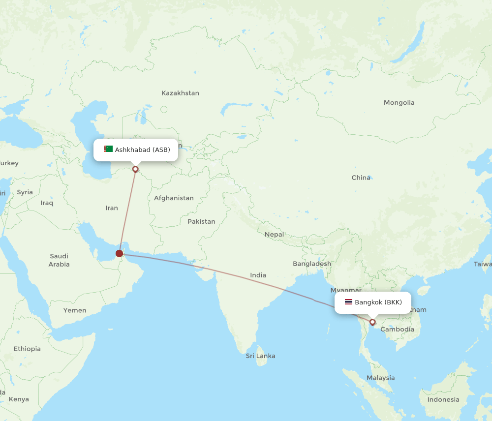 ASB to BKK flights and routes map