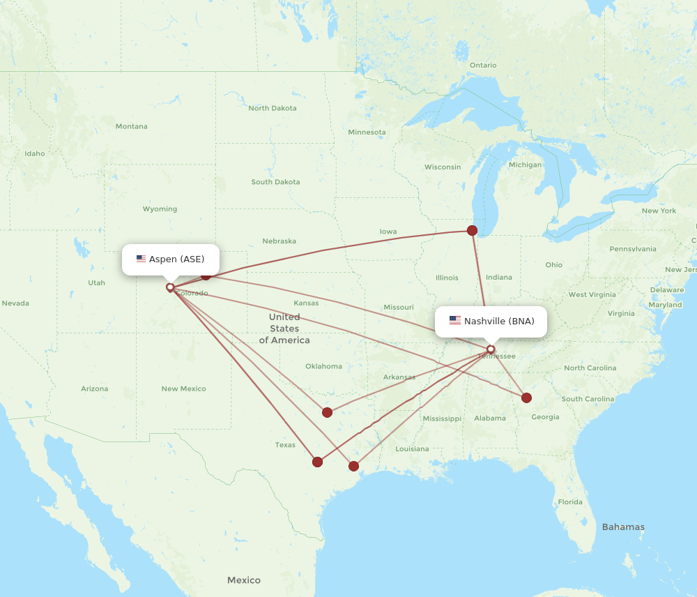 ASE-BNA flight routes