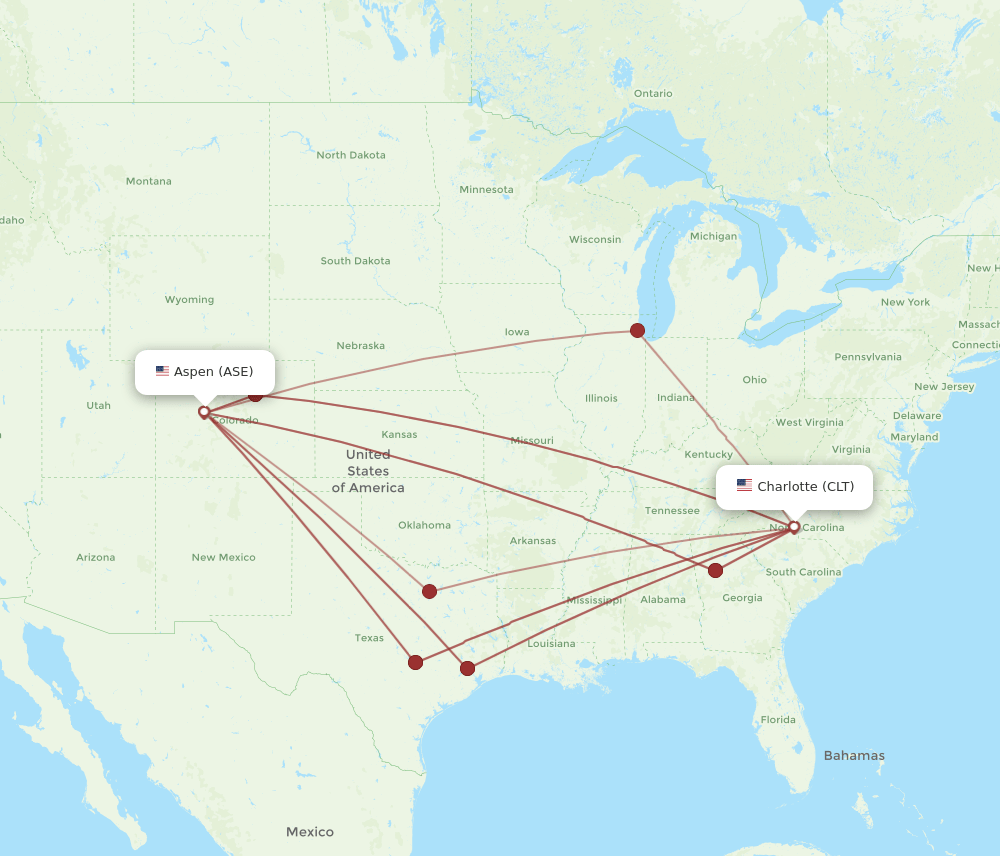 ASE to CLT flights and routes map