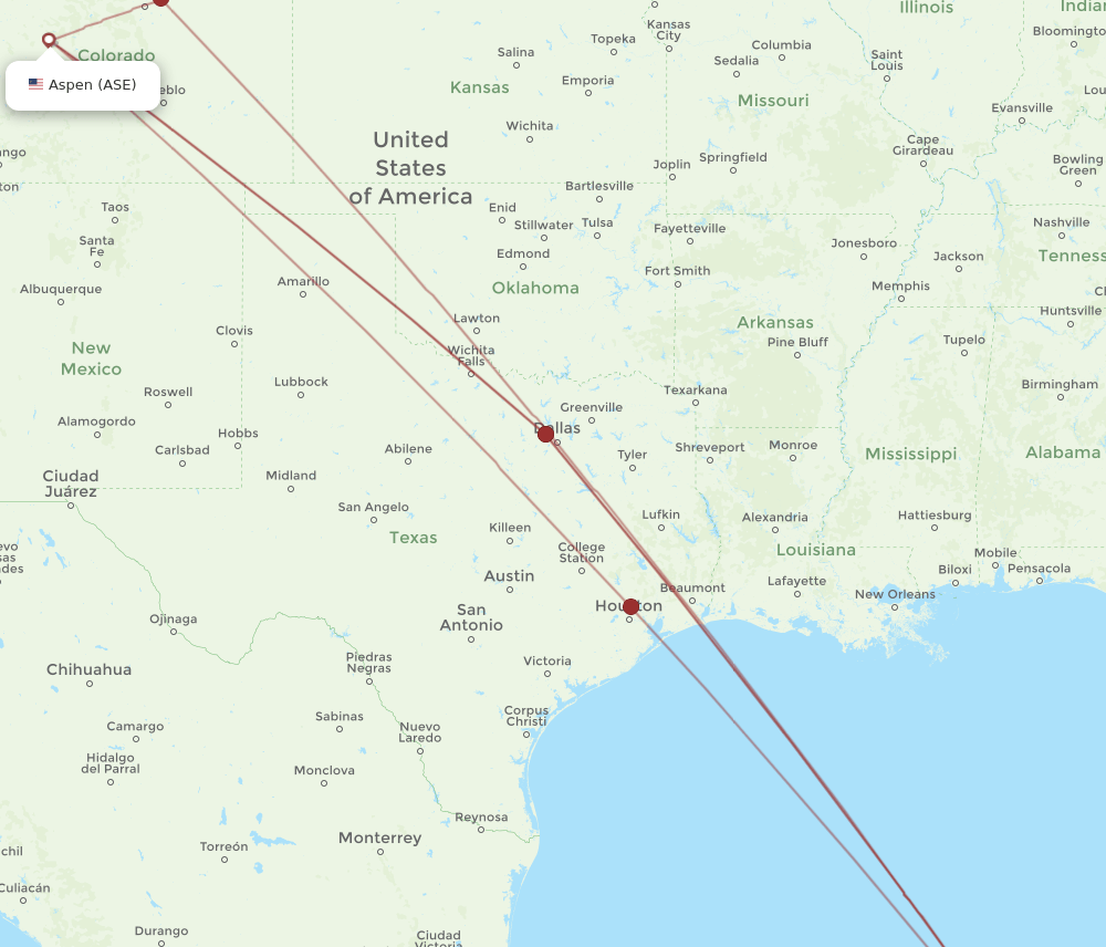 ASE to CUN flights and routes map