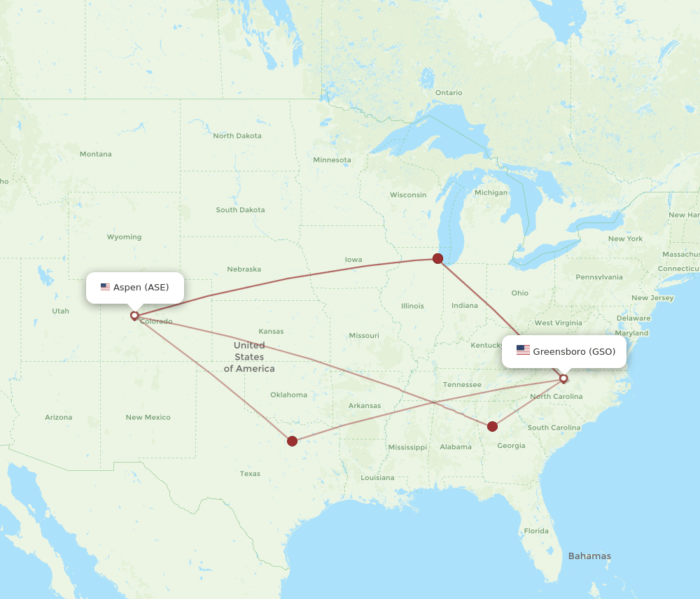 ASE to GSO flights and routes map