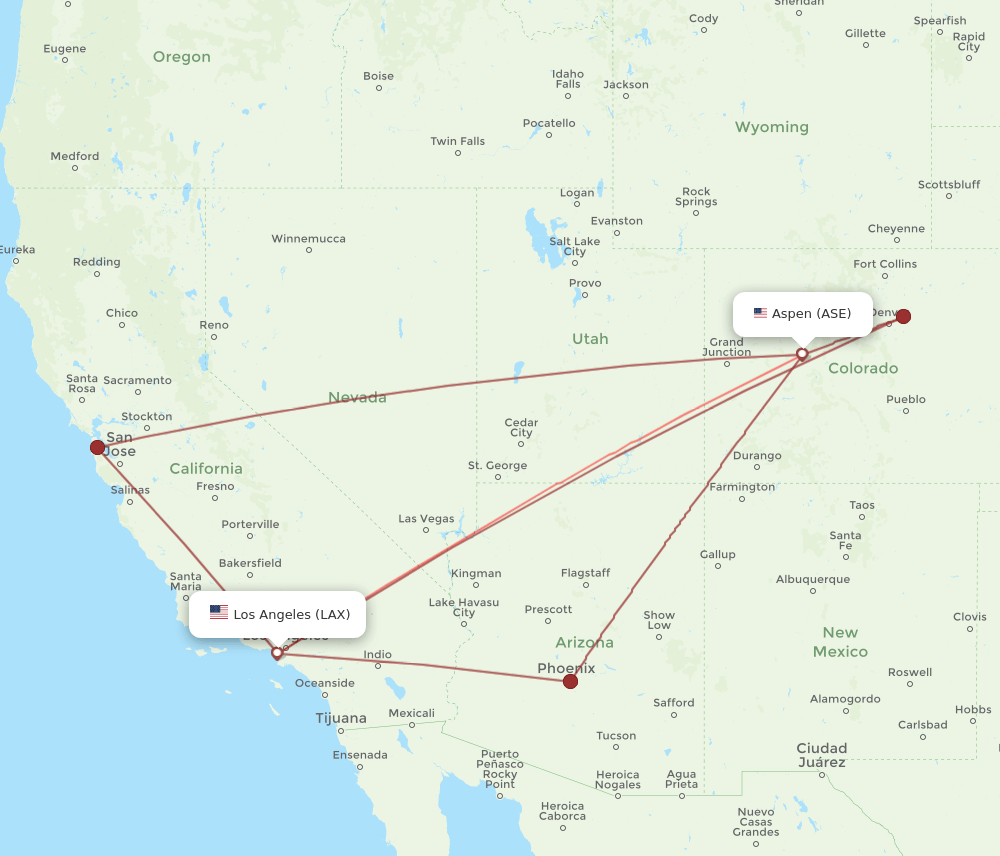 ASE-LAX flight routes