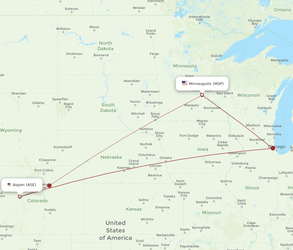 ASE to MSP flights and routes map