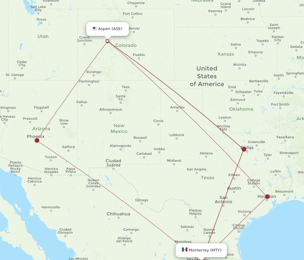 ASE to MTY flights and routes map