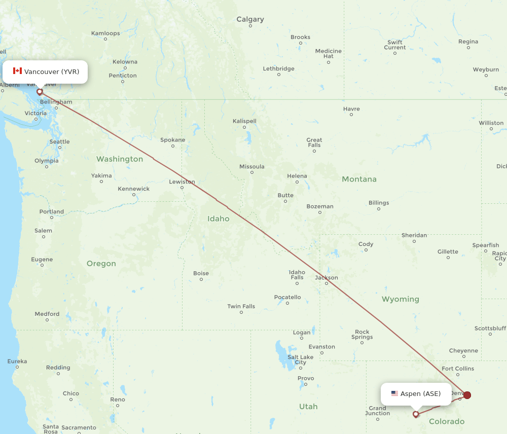 ASE-YVR flight routes