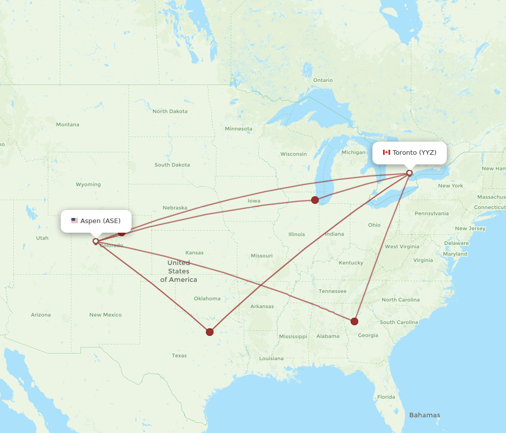 Toronto - Aspen route map and flight paths
