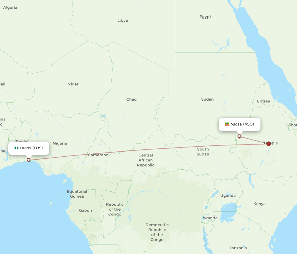 Lagos - Asosa route map and flight paths