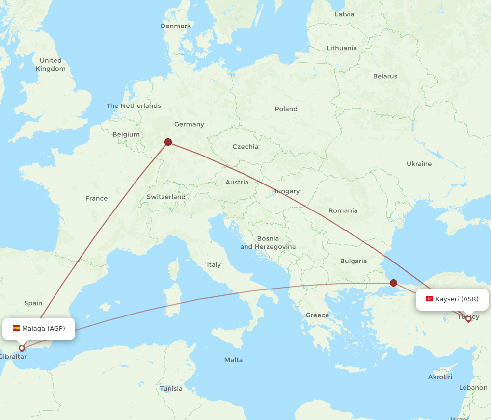 ASR to AGP flights and routes map