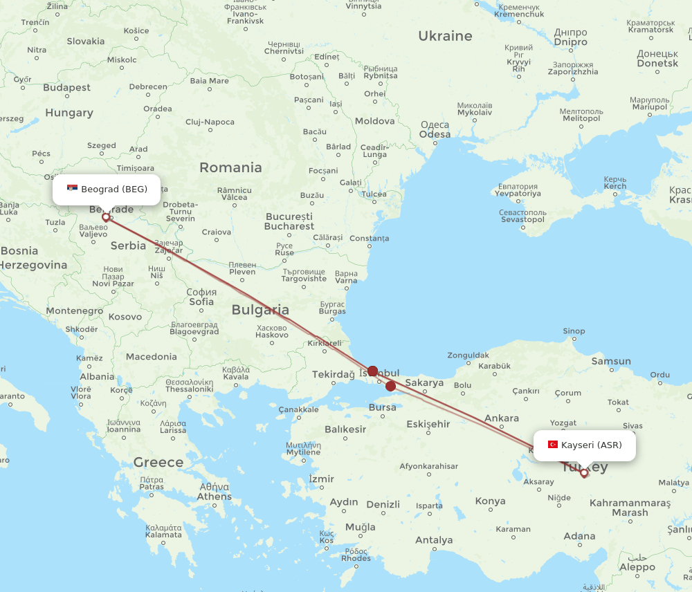 ASR to BEG flights and routes map