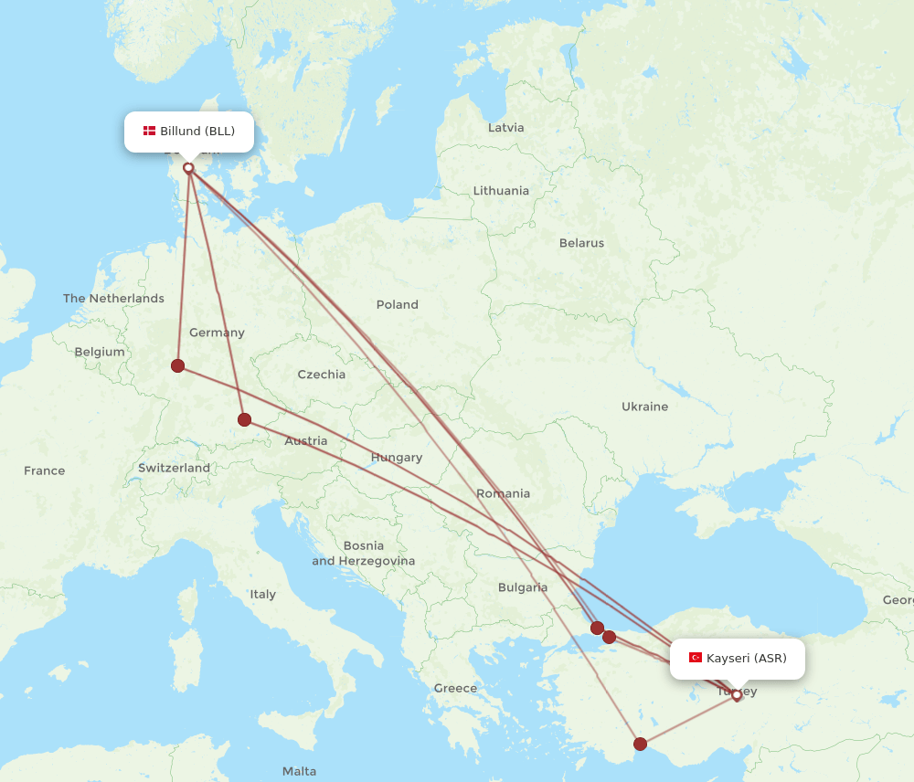 ASR to BLL flights and routes map