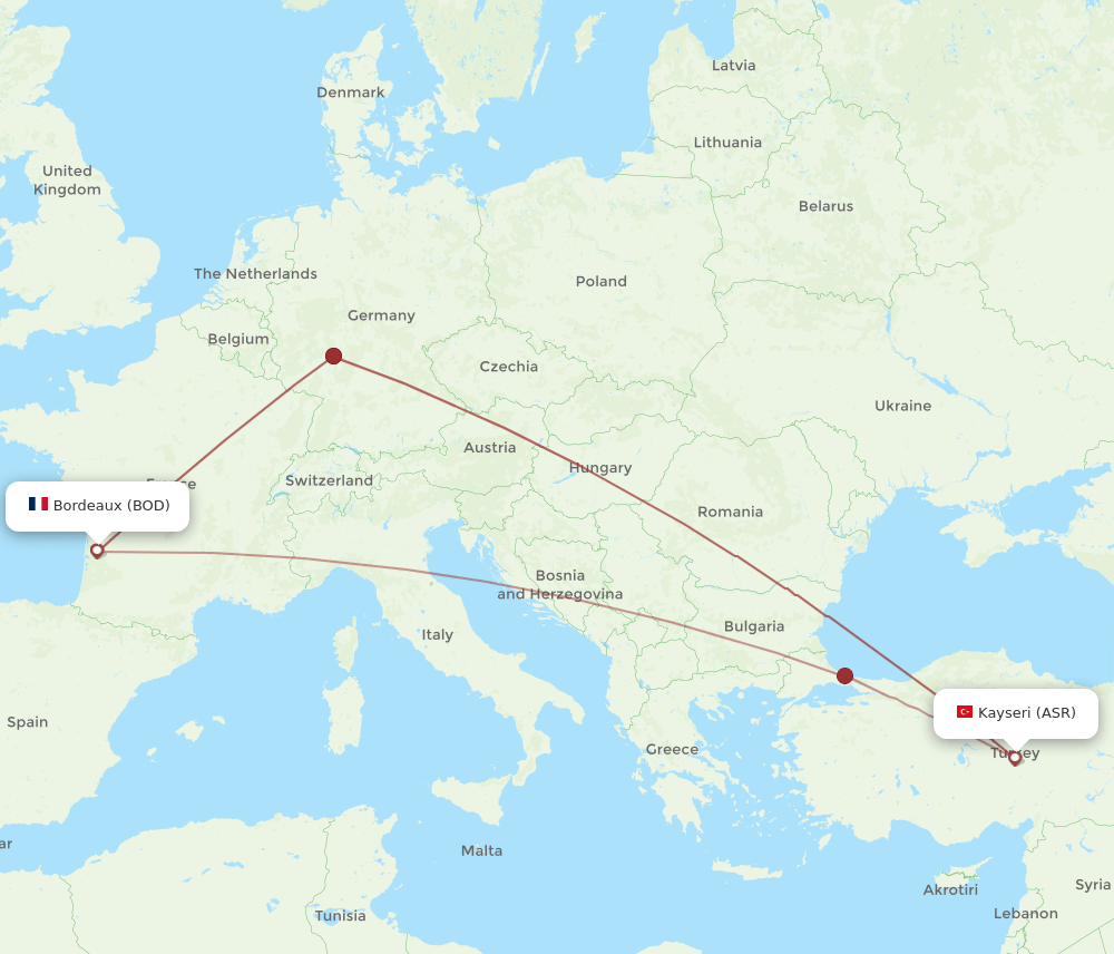 ASR to BOD flights and routes map