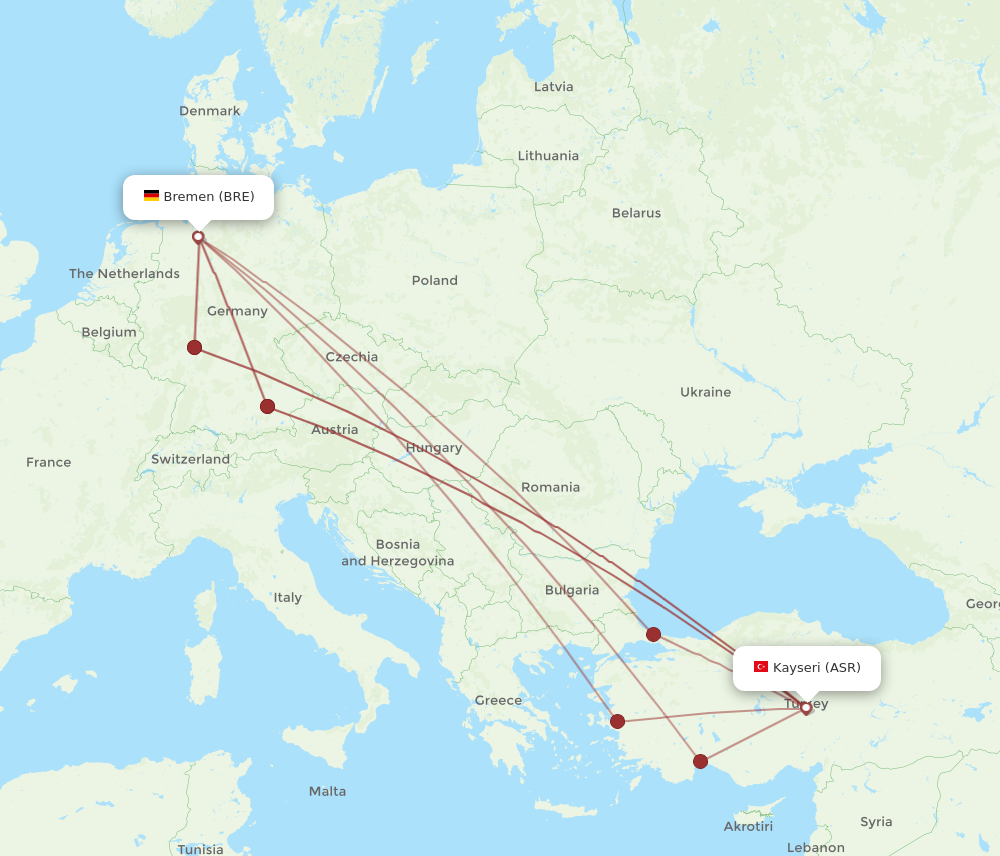 ASR to BRE flights and routes map
