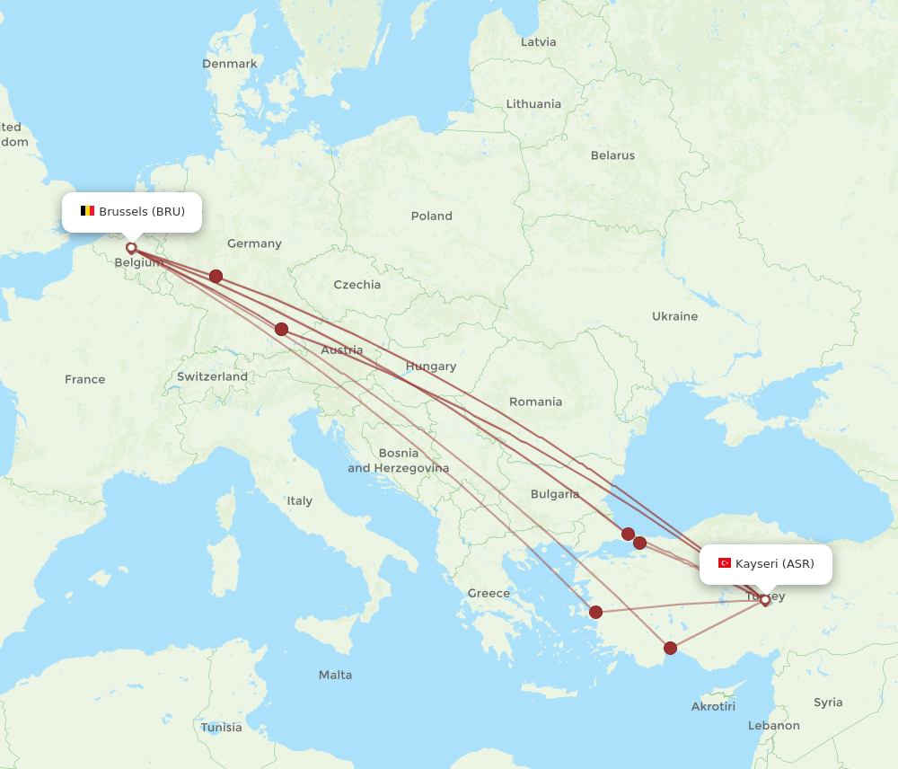 ASR-BRU flight routes