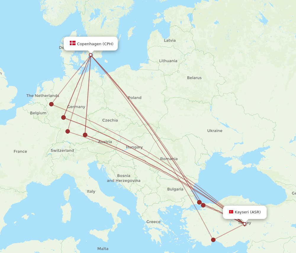 ASR-CPH flight routes