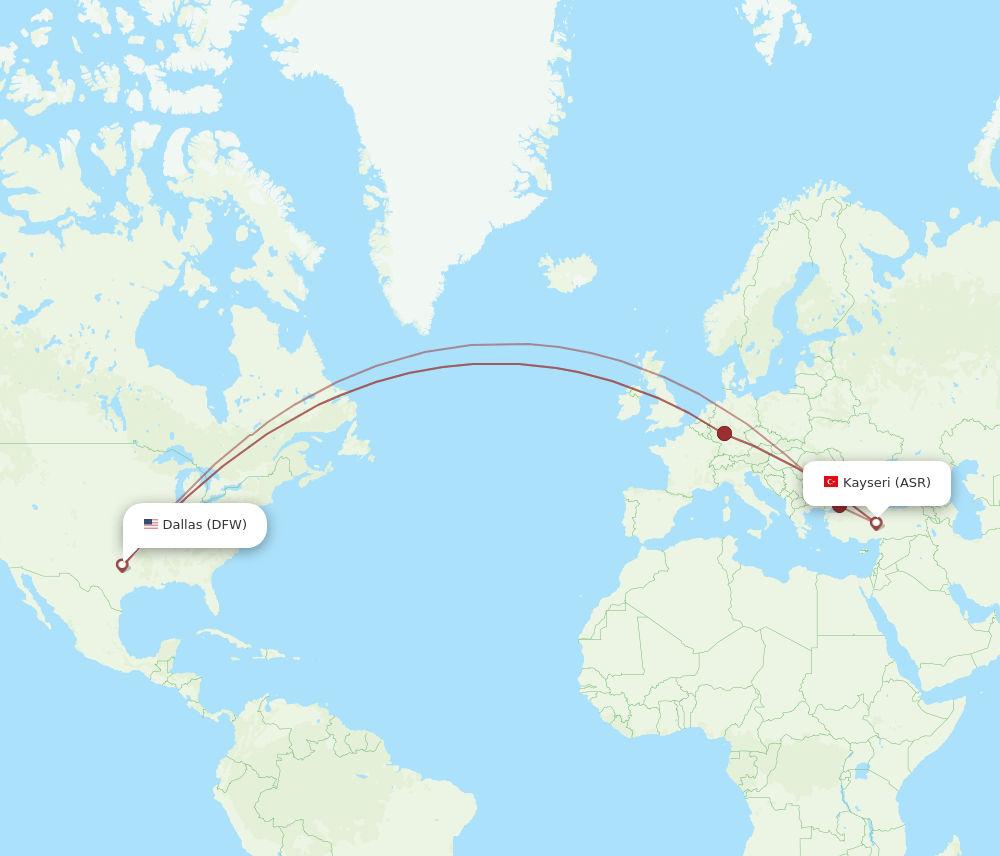 ASR to DFW flights and routes map