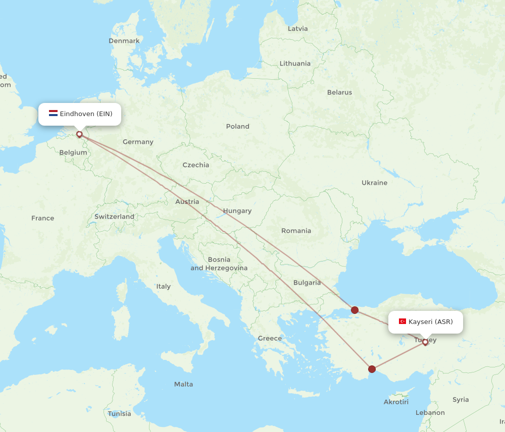 ASR to EIN flights and routes map