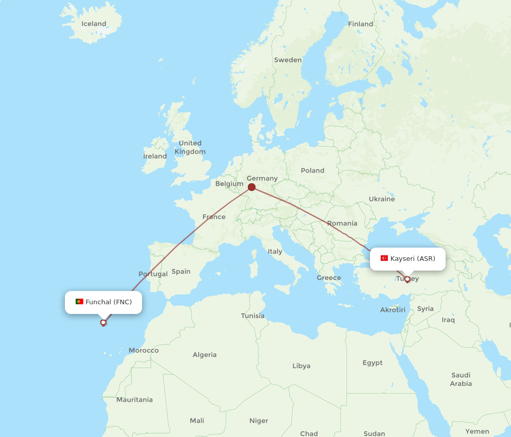 ASR to FNC flights and routes map