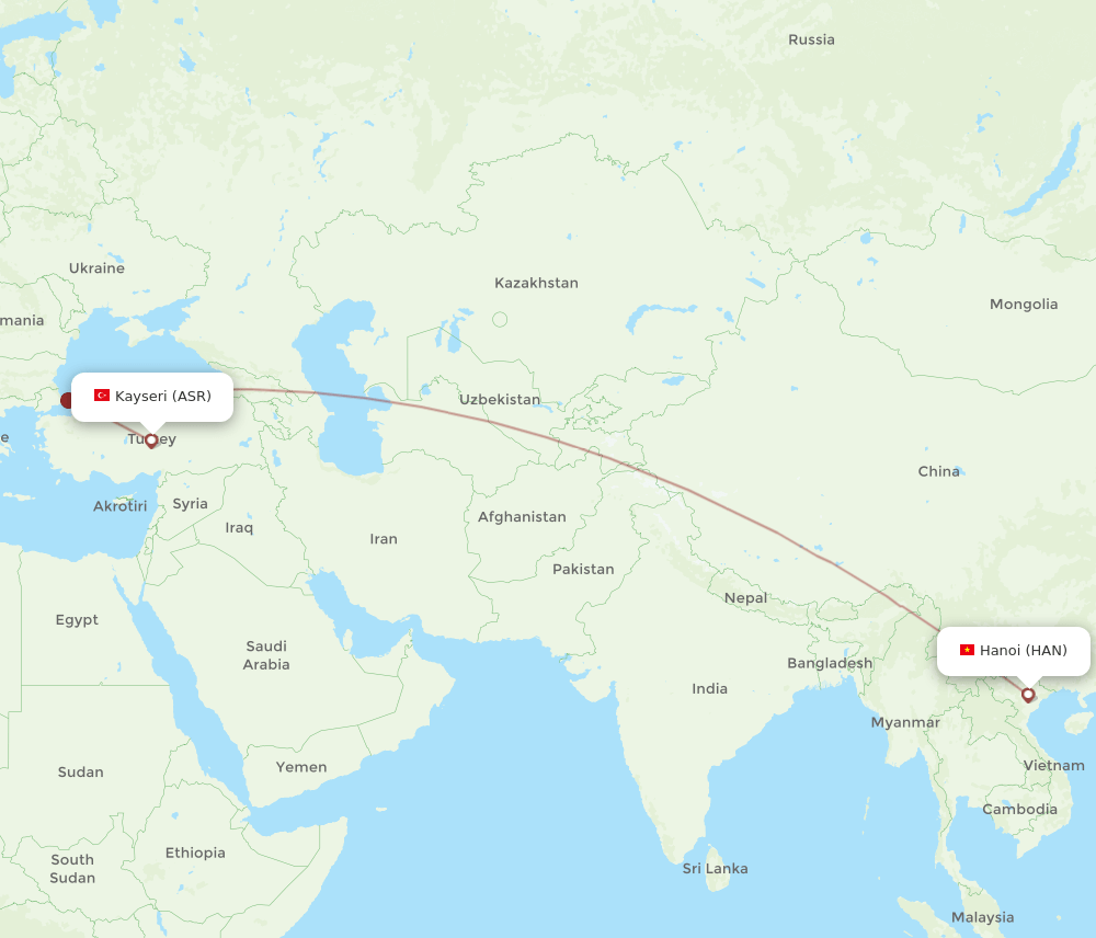 ASR to HAN flights and routes map