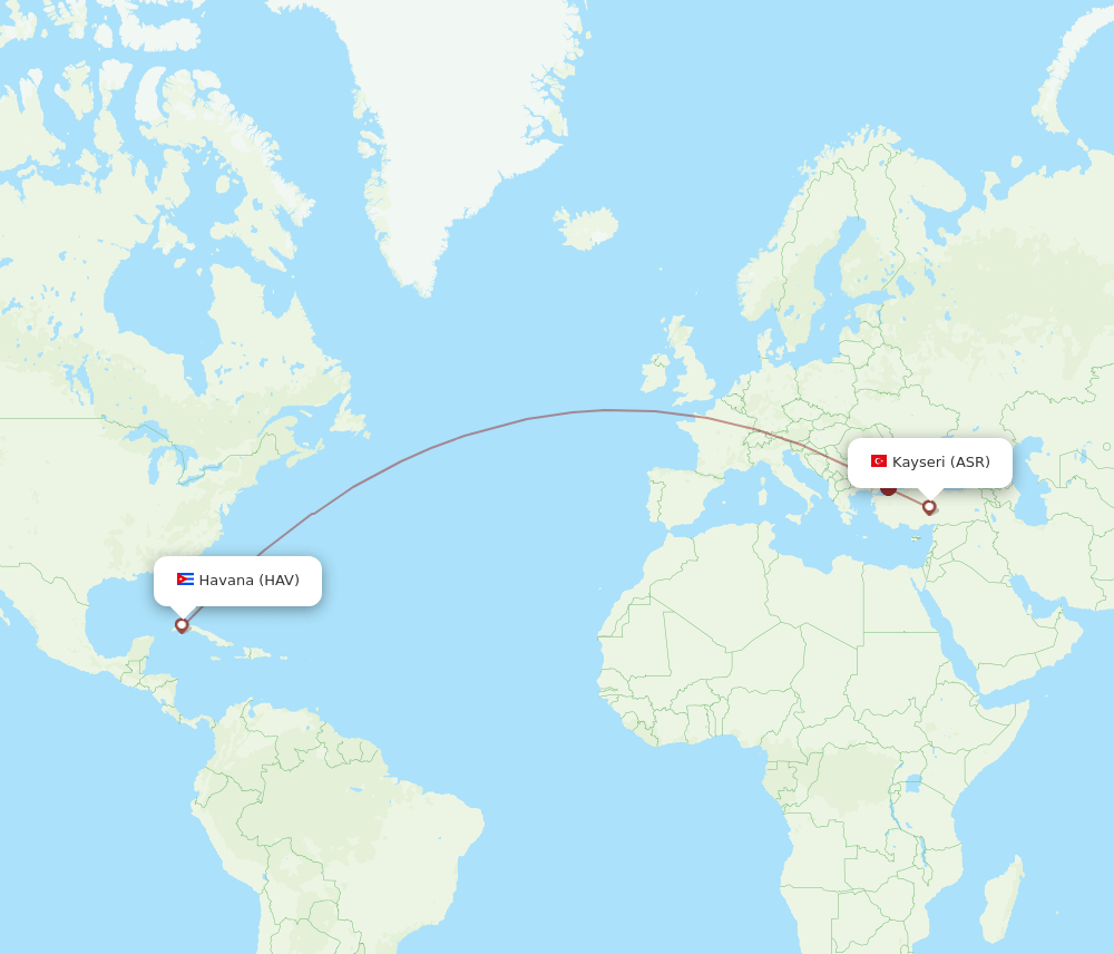 Havana - Kayseri route map and flight paths