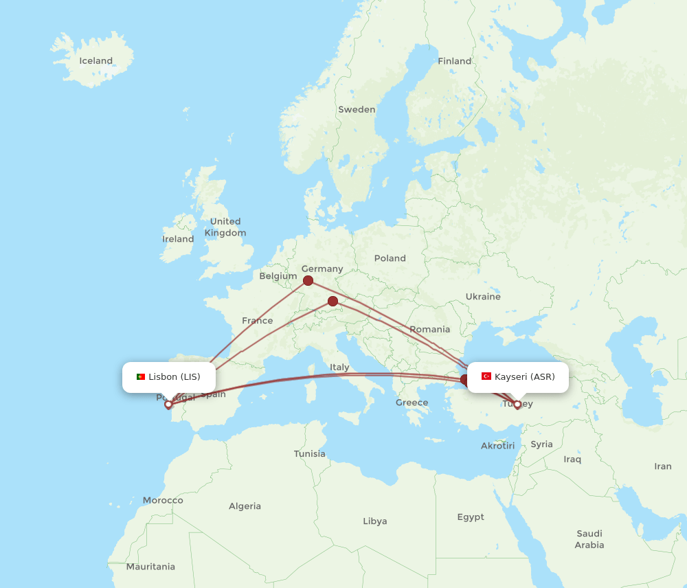 ASR to LIS flights and routes map