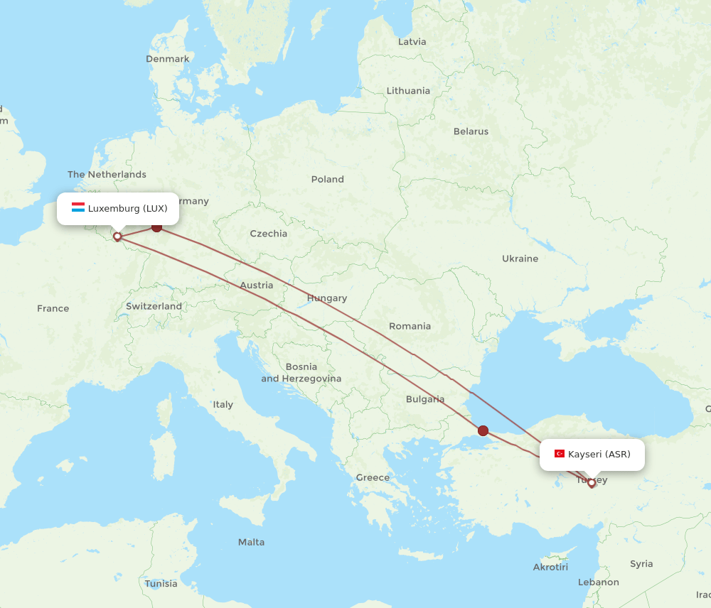 ASR to LUX flights and routes map