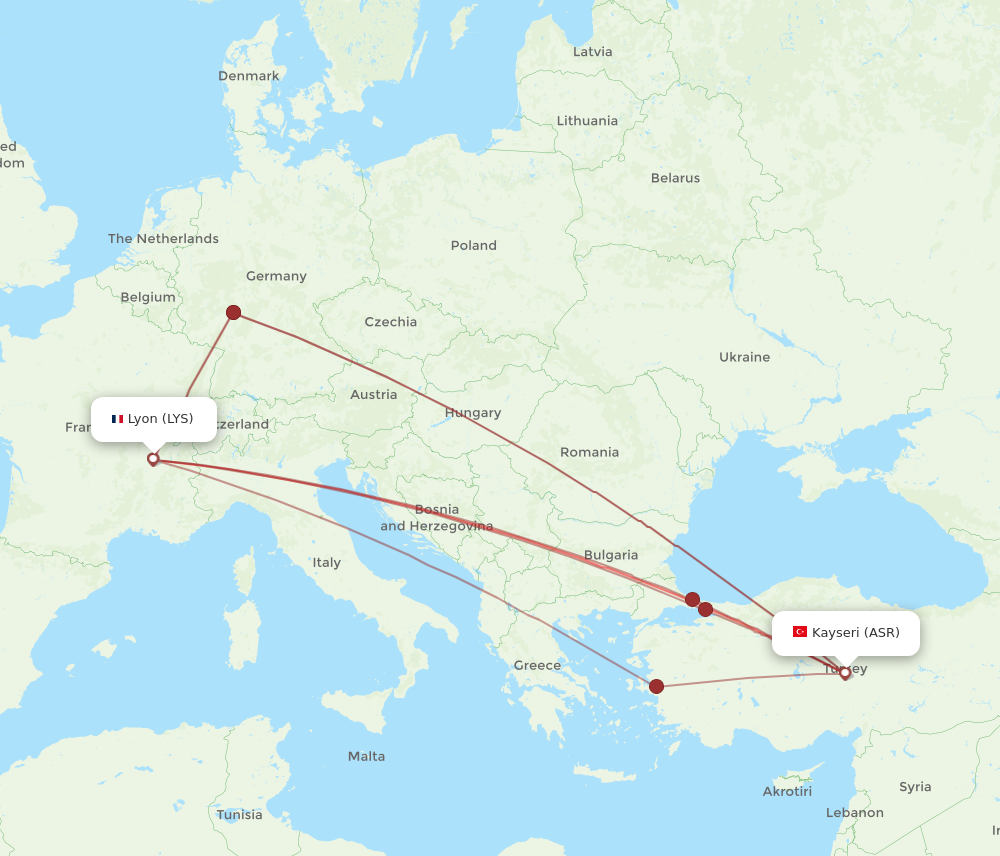 ASR to LYS flights and routes map