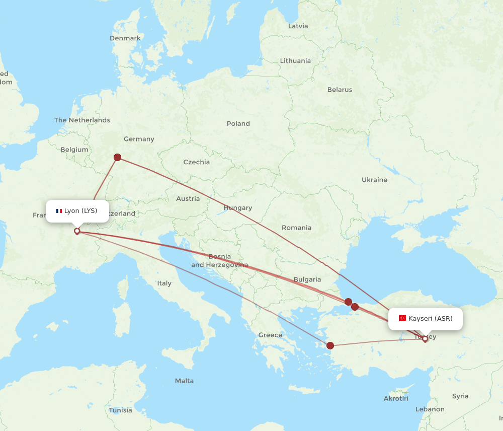 ASR to LYS flights and routes map