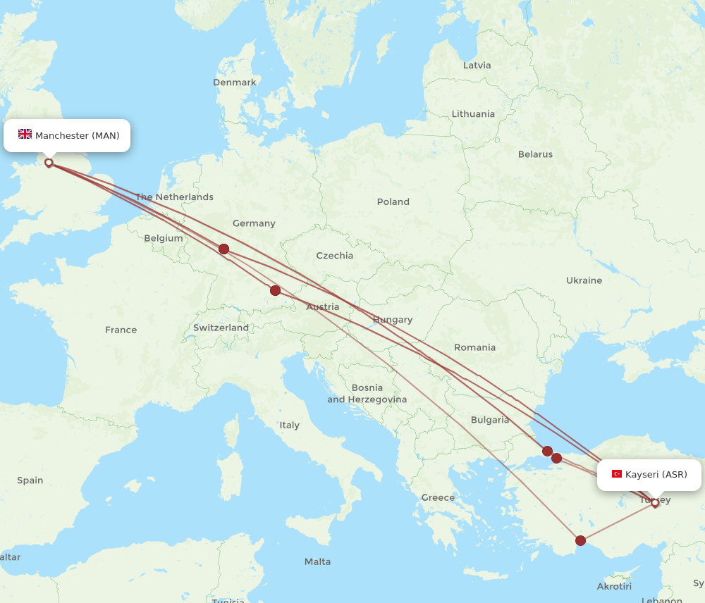 ASR to MAN flights and routes map