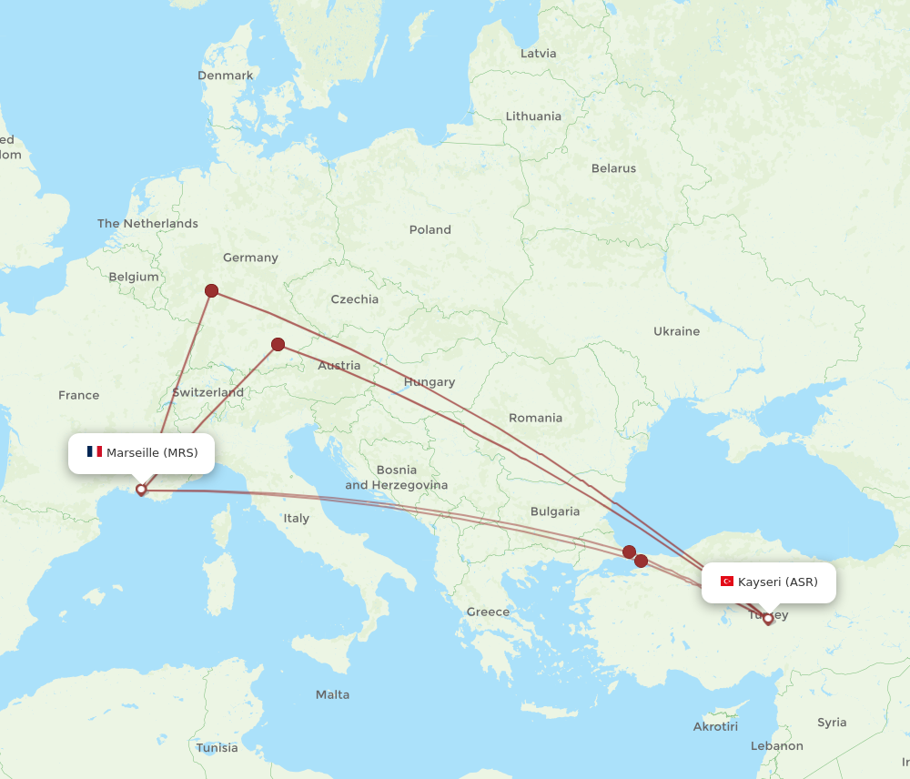 ASR to MRS flights and routes map