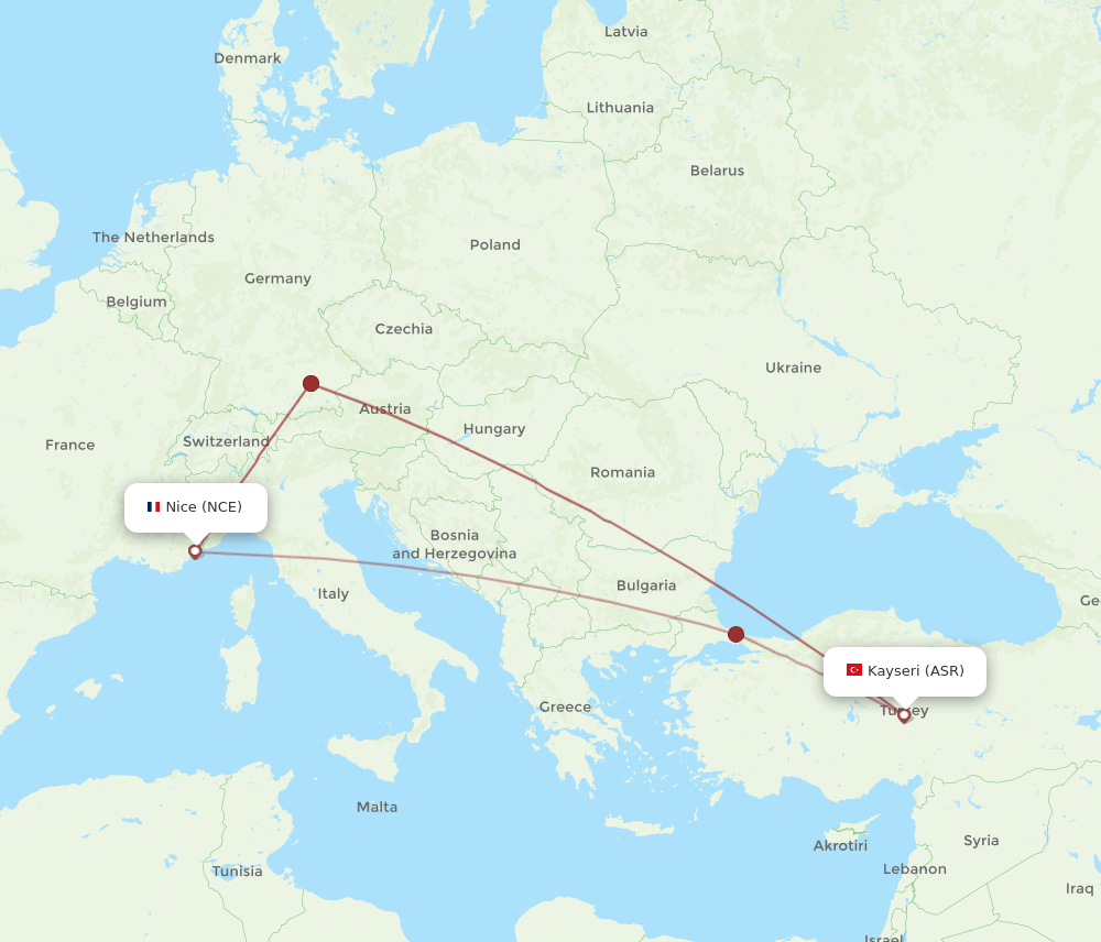 ASR to NCE flights and routes map