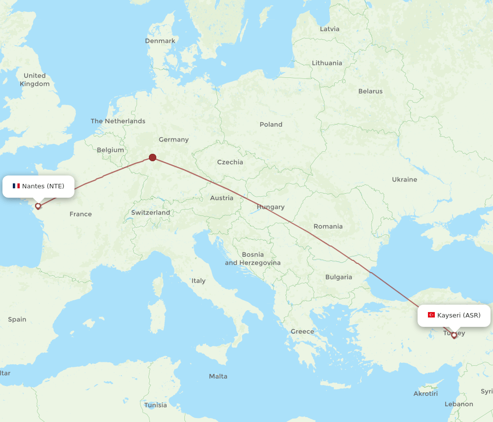 ASR to NTE flights and routes map