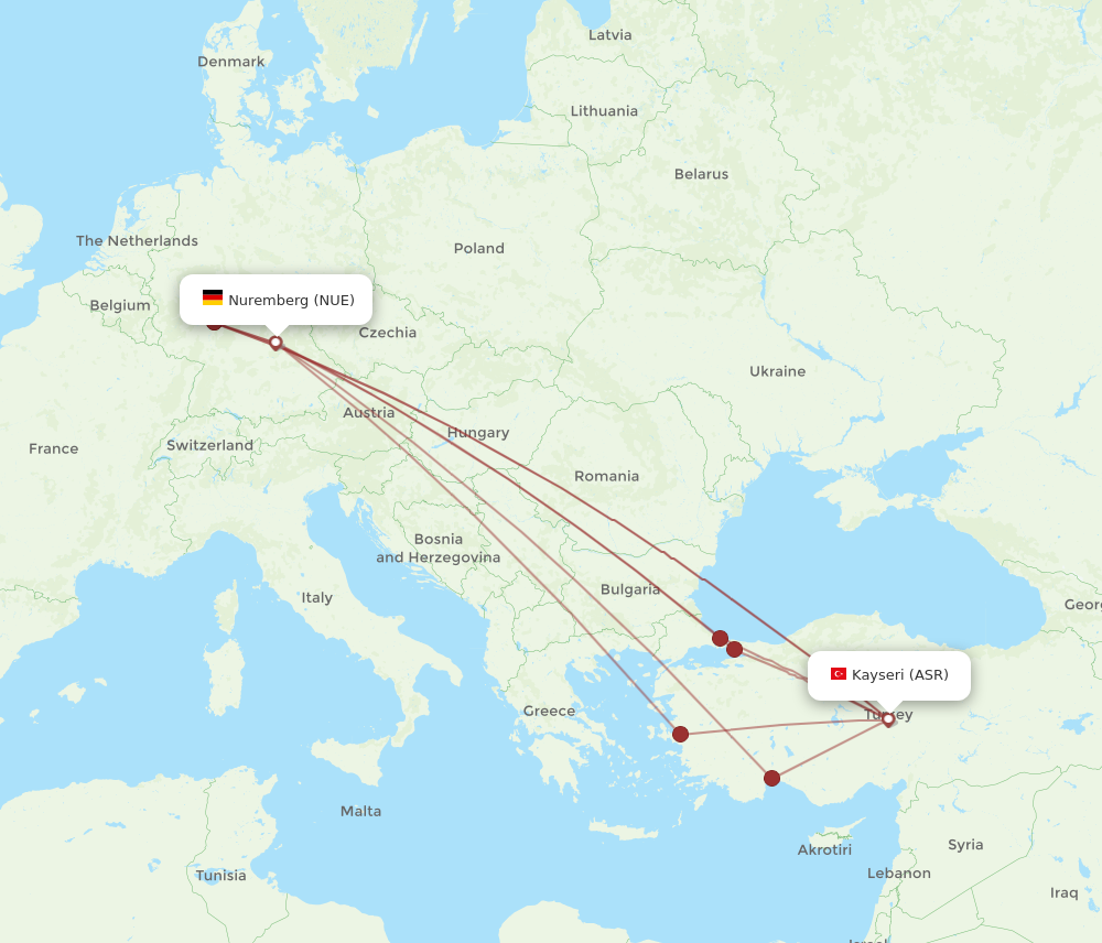 ASR to NUE flights and routes map