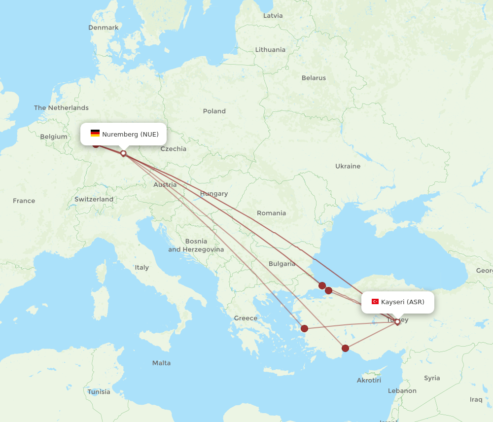 ASR to NUE flights and routes map