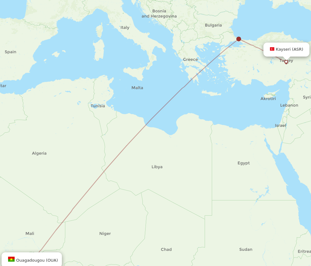 ASR to OUA flights and routes map