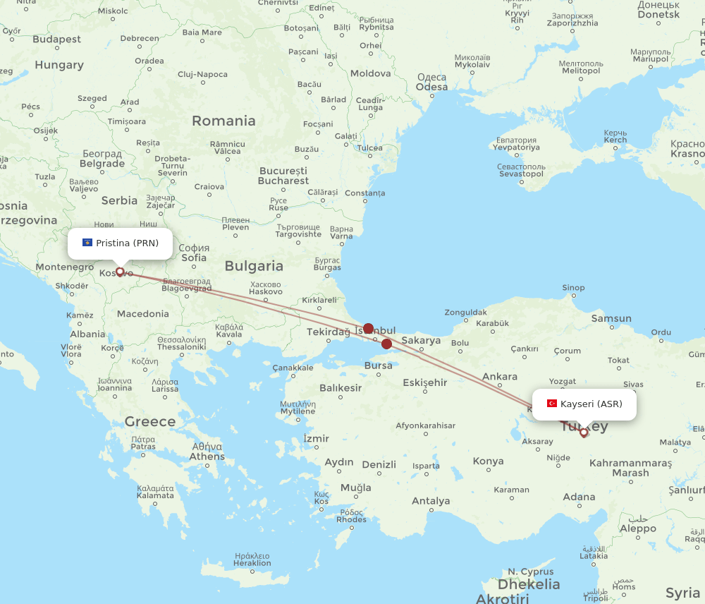 ASR-PRN flight routes